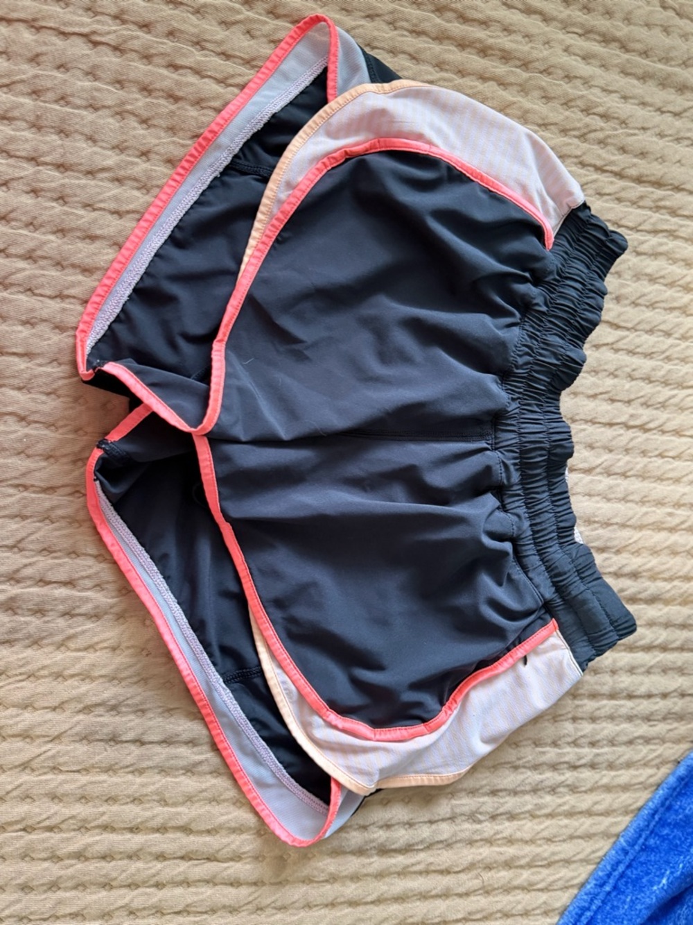 lululemon athletica Hotty Hot Black Running Shorts with Coral Trim